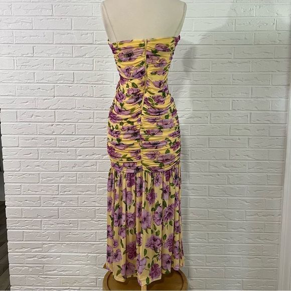 ASOS Design Mesh Ruched Bandeau Strapless Maxi Floral Dress Size 6 - Picture 13 of 14